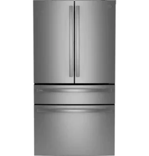 GE Profile - 23.3 Cu. Ft. 4-Door French Door Counter-Depth Smart Refrigerator with Dual-Dispense Auto-Fill Pitcher & Door In Door - Stainless Steel -PXD22BYPFS