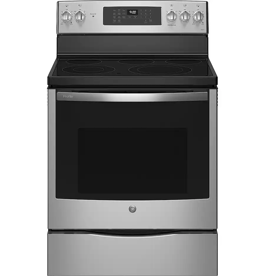 GE Profile - 30" Smart Free-Standing Electric Convection Range with Self-Clean and Steam Clean with No Preheat Air Fry - Stainless Steel- PB900YVFS