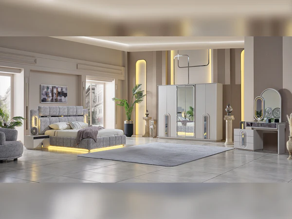 Parma Bedroom (Queen Frame With Headboard & Dresser With Mirror & 2 Nightstand)-1463-473