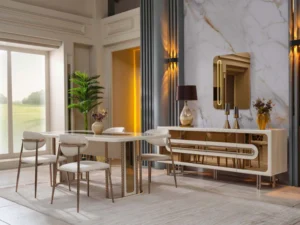 Bella Diningroom Consol With Mirror & Dining Table & 6 Dining Chair