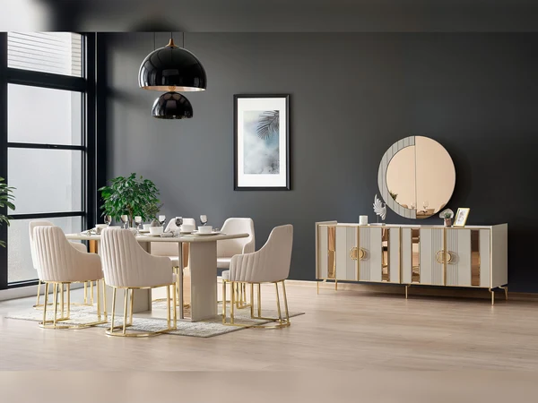 Antik Diningroom Consol With Mirror & Dining Table & 6 Dining Chair