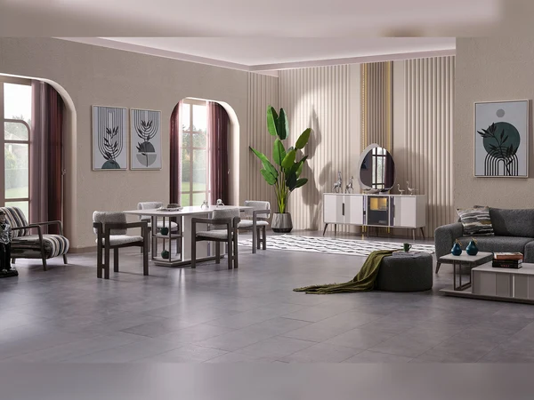 Cenova Diningroom Consol With Mirror & Dining Table & 6 Dining Chair