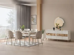 Quatro Diningroom Consol With Mirror & Dining Table & 6 Dining Chair