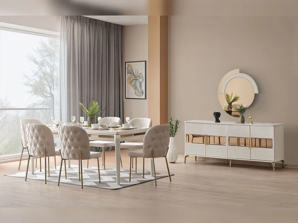 Hare Diningroom Consol With Mirror & Dining Table & 6 Dining Chair