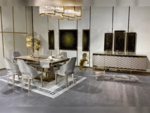 Lucas Diningroom Consol With Mirror & Dining Table & 6 Dining Chair