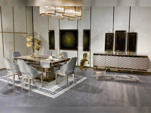 Lucas Diningroom Consol With Mirror & Dining Table & 6 Dining Chair
