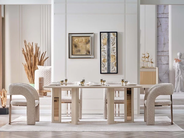 Nirvana San Diningroom Consol With Mirror & Dining Table & 6 Dining Chair