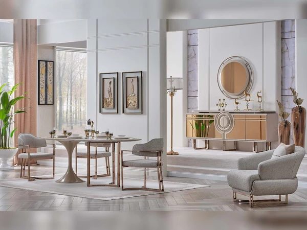Palermo San Diningroom Consol With Mirror & Dining Table & 6 Dining Chair