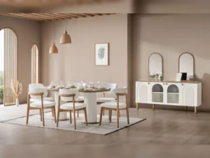 Sofya Diningroom Consol With Mirror & Dining Table & 6 Dining Chair