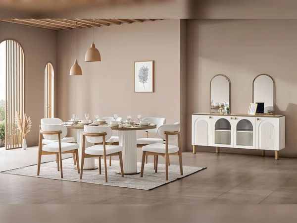 Sofya Diningroom Consol With Mirror & Dining Table & 6 Dining Chair