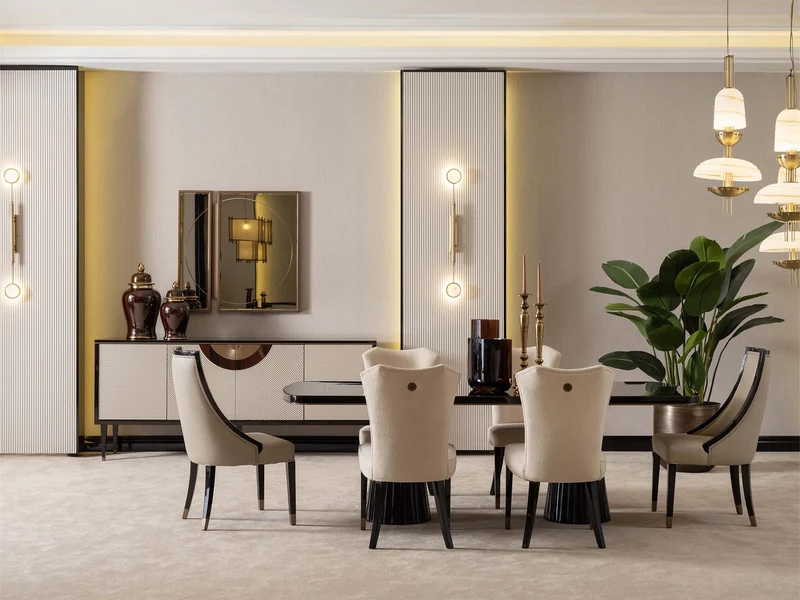 Revora Diningroom (Consol With Mirror & Dining Table & 2 Lux Dining Chair & 2 Dining Chair)